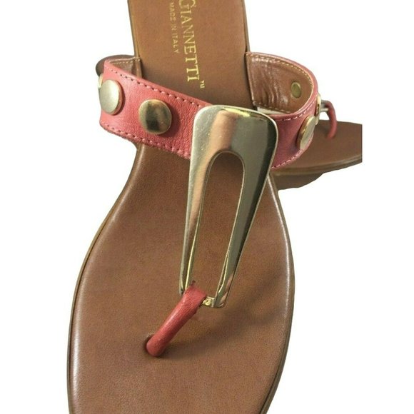 A Giannetti Womens Italian Size 9 Wedge Heels Coral Brown Pink Gold Slip On Sand - Picture 5 of 11